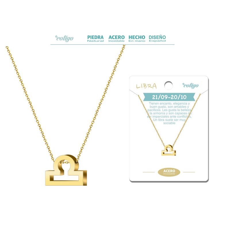 Colgante Zodiaco Libra Acero Dorado - Coleccion Constelaciones Zodiaco